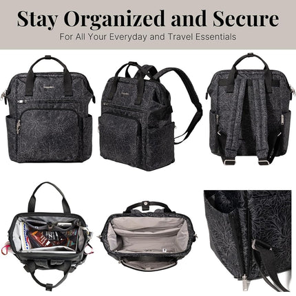 Baggallini Mochila antirrobo Windsor Securtex para mujer para viajes, trabajo y universidad, RFID y cremallera con cierre, portátil de hasta 16", estampado Midnight Blossom, M