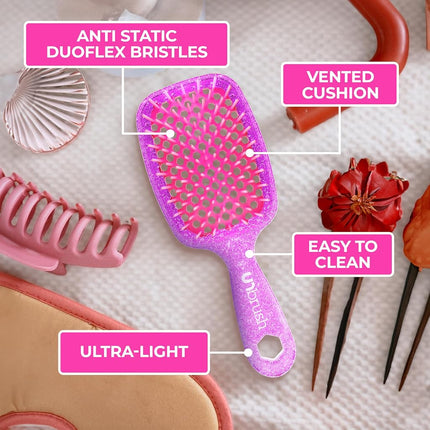 FHI HEAT UNbrush and UNbrush MINI Wet & Dry Vented Detangling Hair Brush, Rose Quartz Pink