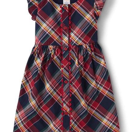 Gymboree,and Toddler Flutter Sleeve Dress, Navy Plaid, 4T