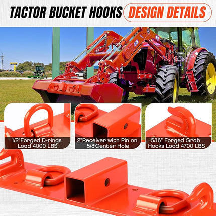 PULLAFUN Tractor Grab Hooks Heavy Duty Bolt On Compact Tractor Bucket Hooks 2" Receiver Compatible with John Deere 1025R 2320 2520 2720 2025R 2032R 2038R 3032E 4010 4100 4110 4115 (4100Z)