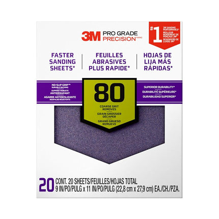 3M Advanced Sandpaper, 20 Sheets, 80 Grit, 3M Pro 