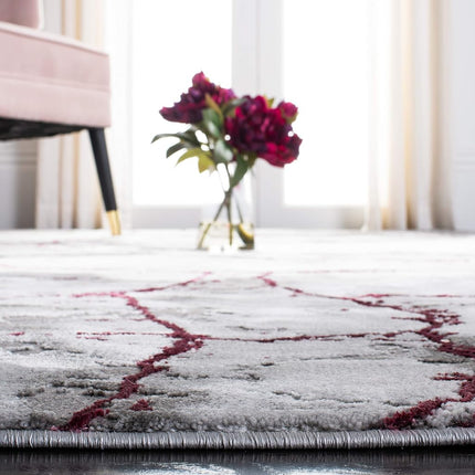 SAFAVIEH Contemporary Rug for Living Room, Dining Room, Bedroom - Craft Collection, Short Pile, in Grey and Wine, 79 X 152 cm