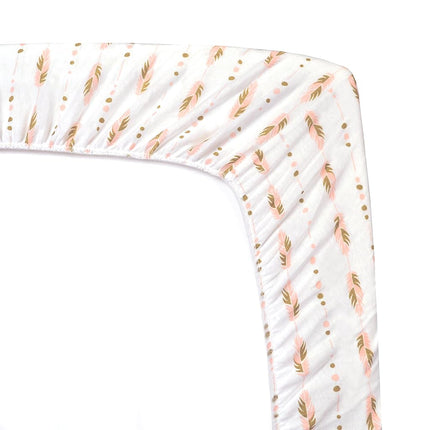 American Baby Company Printed 100% Cotton Jersey Knit Fitted Crib Sheet for Standard Crib and Toddler Mattresses, Sparkle Gold and Pink Feathers, for Girls