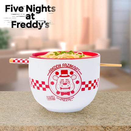 Silver Buffalo Five Nights at Freddy's Ceramic Ramen Bowl w Chopsticks 20oz