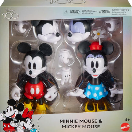 Mattel Disney 100 Collectible Action Figures Mickey and Minnie Mouse, Posable Characters, Swappable Head & Hands, Soft Good Elements