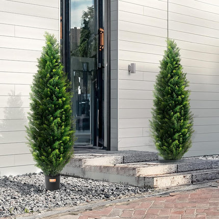 VEVOR Artificial Cedar Topiary Tree, 60 inch Tall (2 Pieces), with Extra Leaves & Pot Faux Evergreen Fake Pine Cypress Trees Plant, UV Rated Artificial Greenery Set for Home Decor Indoor/Outdoor