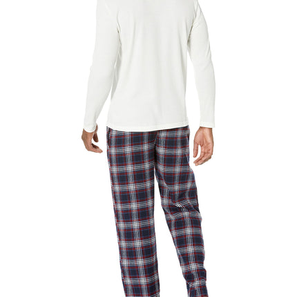 Conjunto de pijama Wrangler para hombre de camiseta de punto gofrado y pantalón de franela, color natural/a cuadros, talla XXG