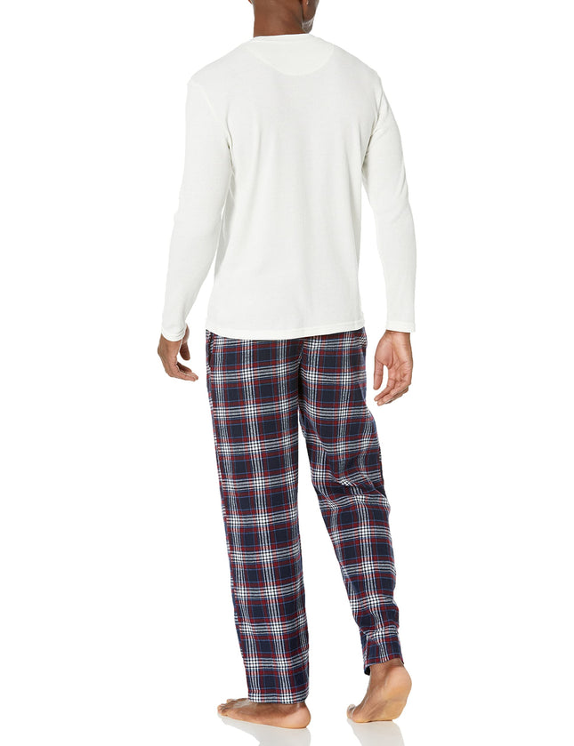 Conjunto de pijama Wrangler para hombre de camiseta de punto gofrado y pantalón de franela, color natural/a cuadros, talla XXG
