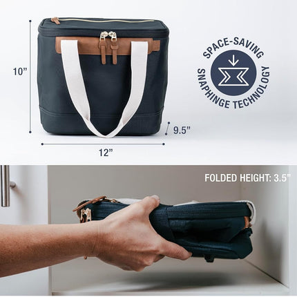 Nevera Plegable CleverMade Malibu Luxe - 18 latas - Elegante, Estructurada, A Prueba de Fugas y Plegable con Asas para Viaje - Bolsa Aislada de Lona Blanda - Leeward Navy