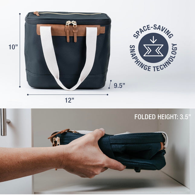 CleverMade Malibu Collapsible Cooler Luxe - 18 Can - Stylish, Structured, Leakproof Collapsible Coolers for Travel That Fold Flat with Carry Handles- Soft-Sided Insulated Tote - Leeward Navy