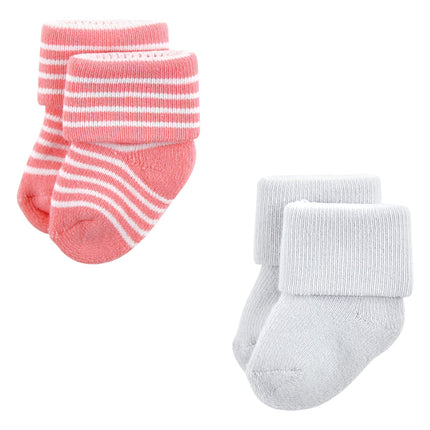 Luvable Friends Baby, Coral Dots, Unisex Newborn Terry Socks, 0-6 Months, (Pack of 12)