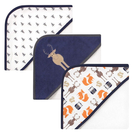 Hudson Baby Unisex Baby 6Pc Cotton Rich Hooded Towels Bundle Set, Blue Moose Fox, One Size