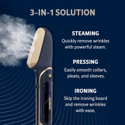 Conair SteamStylist 3-in-1 Steam, Press and Iron Steamer for Clothes, With Fabric Shaver, Extra Water Tank and Storage Bag, For Home, Office or Travel, Amazon Exclusive, Midnight Blue