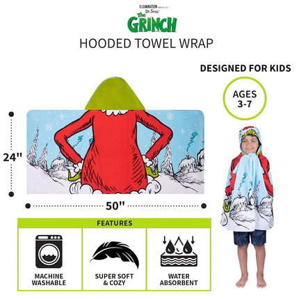 Toalla con capucha de felpa suave de algodón de 24 x 50 pulgadas de El Grinch por Dr. Seuss para baño, piscina o playa, de Franco