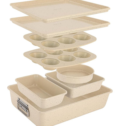 NutriChef 8-Piece Stackable Bakeware Set, Carbon S