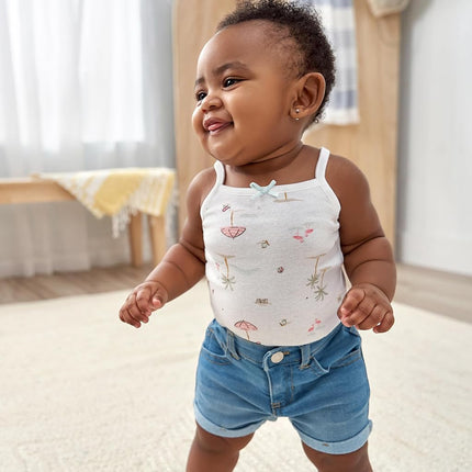 Gerber Baby and Toddler Girls Cuffed Denim Shorts, Light Blue Denim Wash, 2T