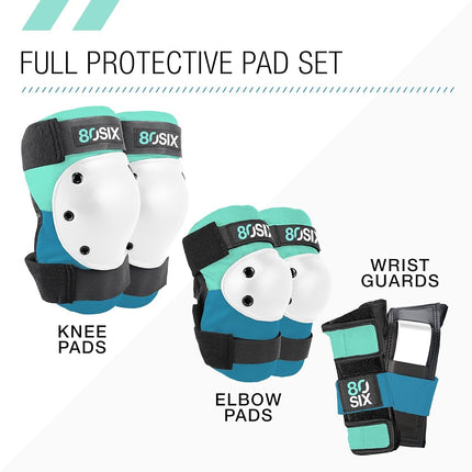 80Six Multi-Sport Pad Set - Knee Pads, Wristguards, Elbow Pads, Full Protective Gear for Kids, for BMX, Cycling, Inline Skating, Skate, Roller Skates, Skateboard Accessories (Stone Blue, Ages 8+)