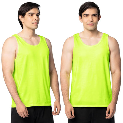 Camisetas sin mangas de algodón EverSoft Fruit of the Loom para hombre, absorbentes de humedad con control de olores, paquete de 2, verde seguridad, talla M