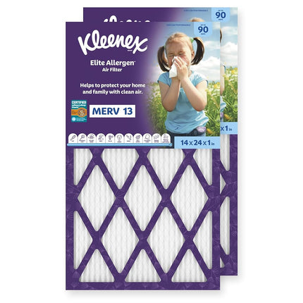 Kleenex Elite Allergen Air Filter 14x24x1 Inches - 13 MERV RATING (2-Pack)