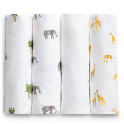 Mantas de bebé de franela 100% algodón de Delta Children para niñas y niños – 76x76 cm (Paquete de 4), Amigos de la sabana
