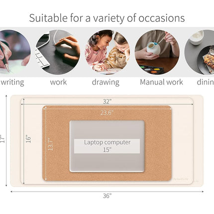 RENMTURE Dual-Sided Desk Pad, Natural Cork & PU Leather Large Mouse mats for Office and Home Work, Desk Protector Non-Slip, Waterproof, Easy Clean (Dark Coffee, 36"x17")