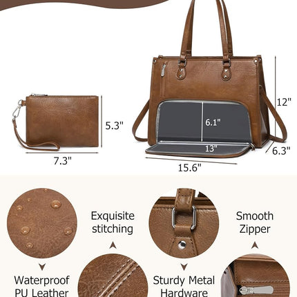 Lunch Tote Bag with Insulated Compartment for Women Work, Vegan Leather Laptop Bag with 15.6" Computer Compartment Small Purse for Daily Office Travel Picnic