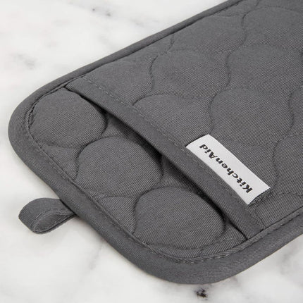 KitchenAid Quilted Cotton Terry Cloth Oven Mitt, Pot Holder Heat Resistant, 16"x26", 7"x13" & 7"x10", Charcoal Grey