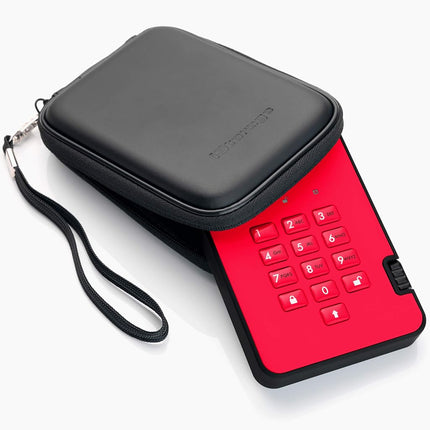 iStorage diskAshur2 HDD 1TB Red - Secure portable hard drive - Password protected - Dust & water resistant - Hardware Encryption