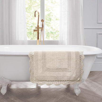 Laura Ashley Crochet Cotton 24x40 Bath Rug, Linen