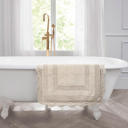 Laura Ashley Crochet Cotton 24x40 Bath Rug, Linen