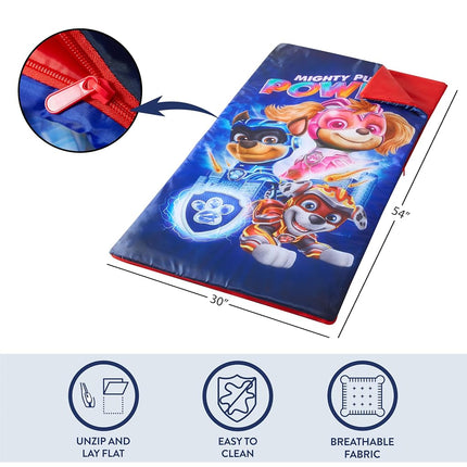 Nickelodeon Paw Patrol The Mighty Movie, Chase,Skye, and Marshall 2 Piece Drawstring Sling Carry Bag with Sleeping Slumber Bag,30"x54"