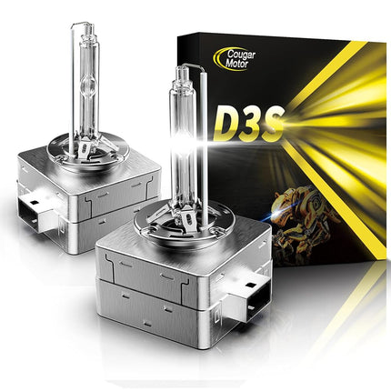 Ampoules HID D3S Cougar Motor, Blanc Diamant 6000K, Ampoule Xénon HID 35W Feux de Route et de Croisement avec Base à Supports Métalliques, Étanche IP67, Jusqu'à 300% de Luminosité, Lot de 2