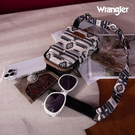Bolsa cruzada Wrangler Aztec Sling Bag estilo suroeste, moderna bandolera de pecho, negra, talla única