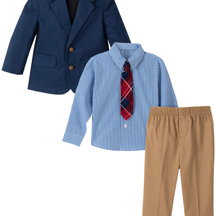 Nautica Baby Boys 4-Piece Suit Set with Dress Shirt, Jacket, Pants, and Tie, Navy/Khaki, 12 Months