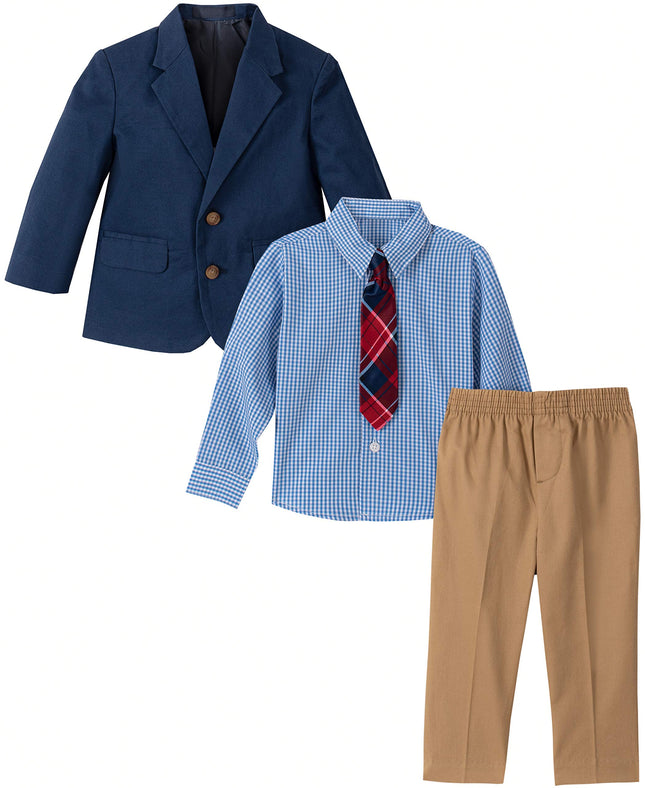 Nautica Baby Boys 4-Piece Suit Set with Dress Shirt, Jacket, Pants, and Tie, Navy/Khaki, 12 Months
