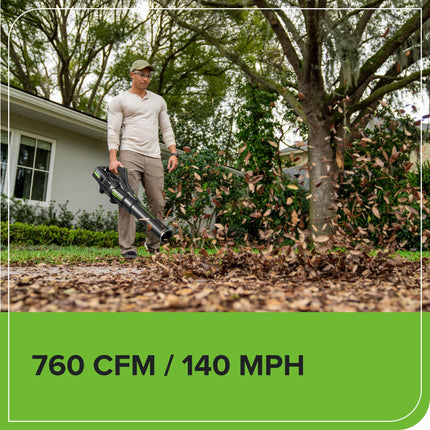 Soplador de hojas inalámbrico Greenworks 82V sin escobillas (760 CFM / 140 MPH), batería de 4.0Ah y cargador de doble puerto (ideal para paisajistas y profesionales)