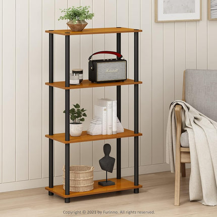 Furinno TURN-N-TUBE Storage Shelves, 4-Tier Toolless Book Shelf, Corner Shelf, Toolless Open Shelves, for Organization and Storage, Living Room, Garage, Home Office, Light Cherry