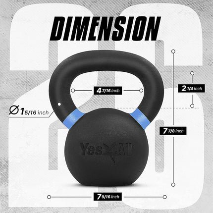 Yes4All Powder Coated Cast Iron Competition Kettlebell with Wide Handles & Flat Bottoms 12kg/ 26lbs