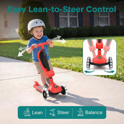 SereneLife Kids Scooter for Ages 3–7 – 3 Wheel Kick Scooter with Seat Option, Light-Up LED Wheels, Lean-to-Steer, Foldable, Adjustable Height, 50 kg Capacity