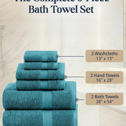 LANE LINEN 100% Cotton 6 Piece Bath Towel Set - Ring Spun, Quick Dry, Super Soft & Highly Absorbent - 2 Bath, 2 Washcloths, 2 Bathroom Hand Towels - Hotel Quality Luxury Bathroom Towel Set - Sea Port