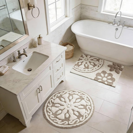 Madison Park Casablanca Tapis de Bain en Coton Touffeté à Motif Médaillon Floral Ultra Doux Antidérapant Mignon Chic, 50x76 cm Gris