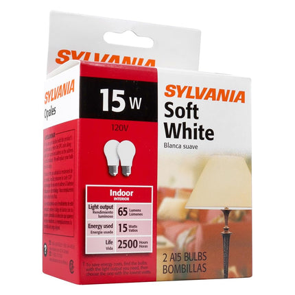 Sylvania Home Lighting 10015 Incandescnet Bulb, A15-15W-2500K, Soft White Finish, Medium Base, Pack of 2