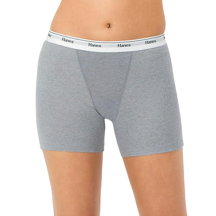 Hanes Women's Mid-Thigh Boxer Brief Pack, Stretch Cotton Underwear, 4-Pack, Fashion Color Mix, S (Pack of 4)
