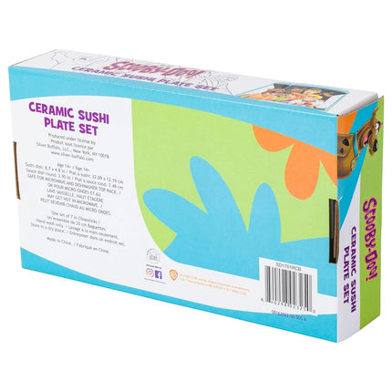 Silver Buffalo Scooby Doo Feed Me Retro Groovy Flowers Ceramic Sushi Set with Dipping Sauce Dish and Matching Chopsticks