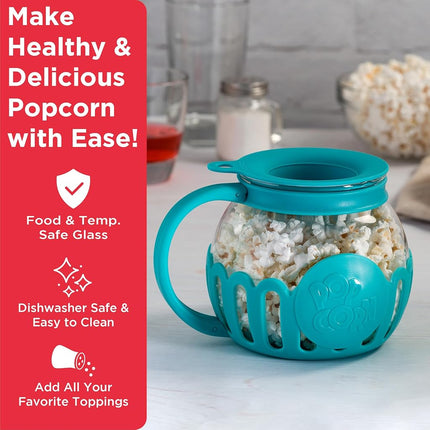 Ecolution Patented Micro-Pop Microwave Popcorn Popper, Temperature Safe Borosilicate Glass, Teal