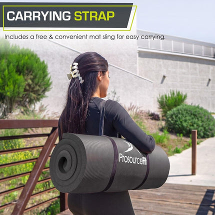 ProsourceFit Extra Thick Yoga and Pilates Mat 1" (25mm), 71-inch Long High Density Exercise Mat with Comfort Foam and Carrying Strap, Gray
