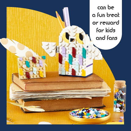 LEGO DOTS Hedwig Pencil Holder 41809, Harry Potter Owl Desk Decor, Back to School Supplies Set Includes Pot and Noteholder with Building Elets, Toy Crafts Gift, Medium