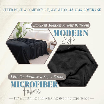 Elegant Comfort Luxury Velvety Feel Blanket, All-Season Lightweight Blanket, Ultra Plush, Soft, Cozy-Fuzzy Flannel Fleece for Couch, Sofa, Bed, Travel, Solid Design, King/California King, Black