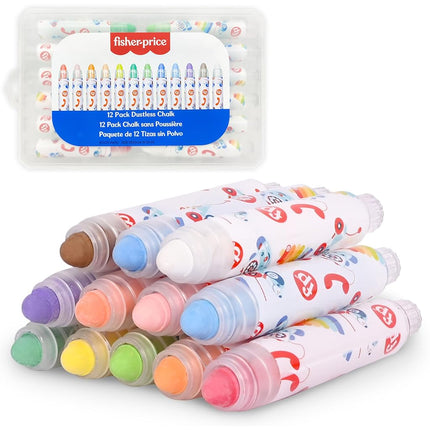 Fisher-Price� Dustless Chalk Set - 12 Bright Colors with Adjustable Holders, Portable Storage Case, Washable Art Supplies, Safe & Non-Toxic, Draw on Chalkboards, Sidewalks, and Paper