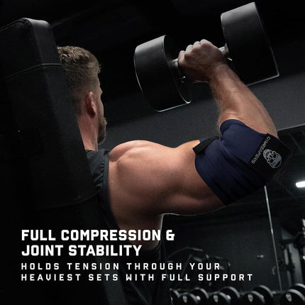 Gymreapers Weightlifting Elbow Wraps (1 Pair) - Flexible 40'' Elbow Compression Strap & Joint Support Brace - for Bench Press, Powerlifting, and Pressing (Navy)